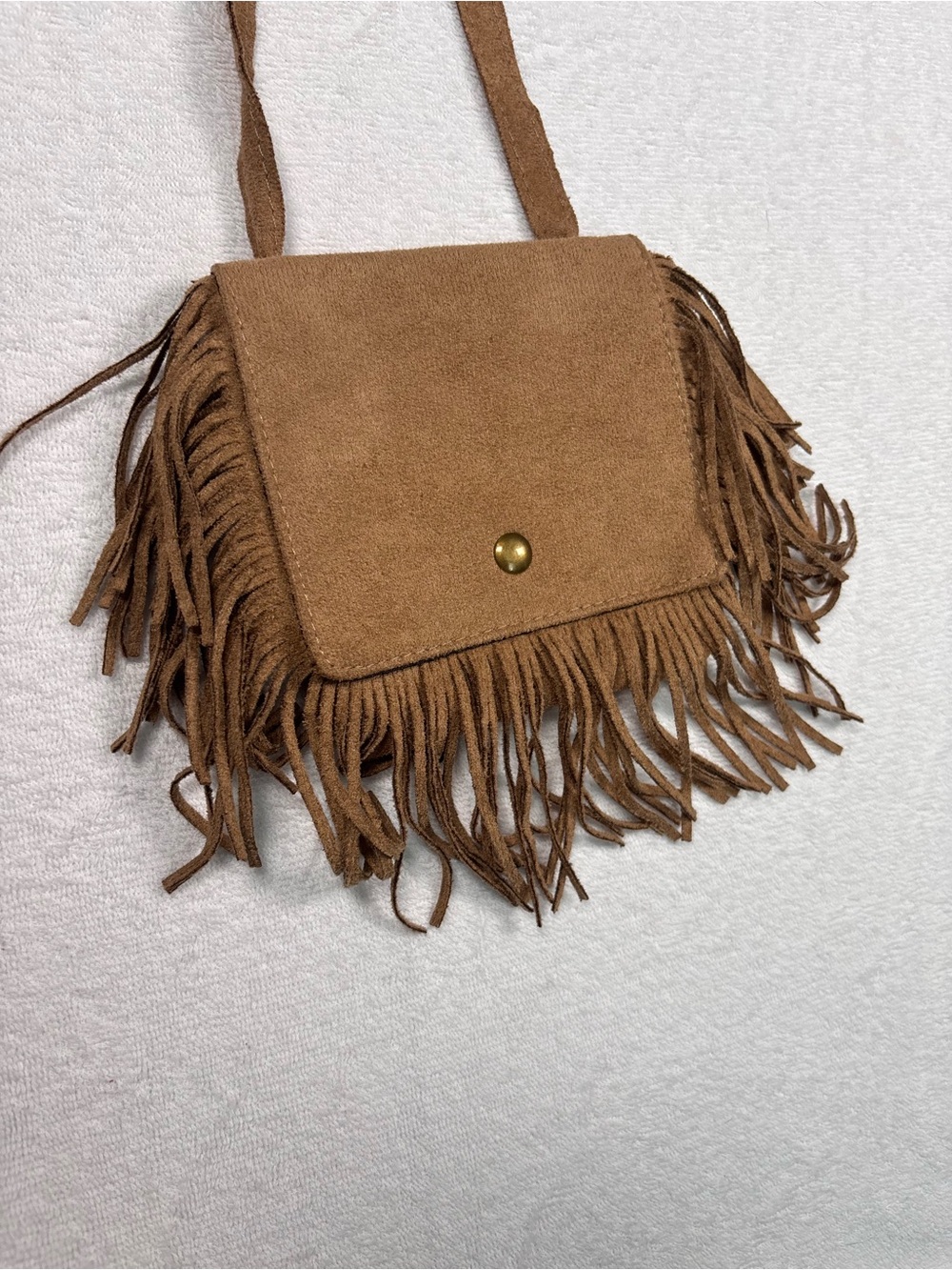 Kids Brown Suede Fringe Crossbody Bag
